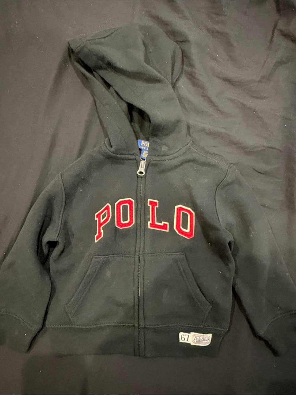 Polo by Ralph Lauren Black Kids Zip Hoodie with Red POLO Appliqué
